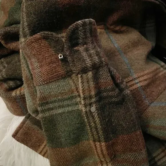 Vintage Lauren Ralph Lauren Wool Plaid Front Zip Jacket Shacket Shirt Womens L - Picture 11 of 11